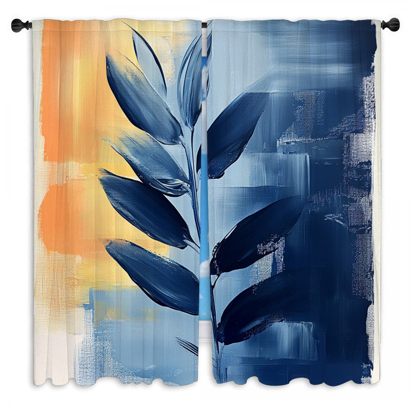 Leaf Impression Window Curtains  Abstract Contemporary Drapes - 2 Panels, 20" W x 52" L