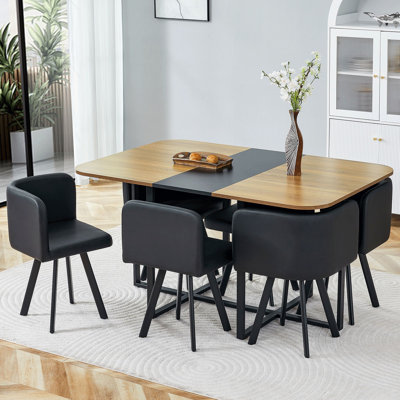 Ensemble de table à manger 7 pièces pour 6, 1 table et 6 chaises rembourrées en polyuréthane, et table en mélamine grain de bois, ensemble de cuisine moderne