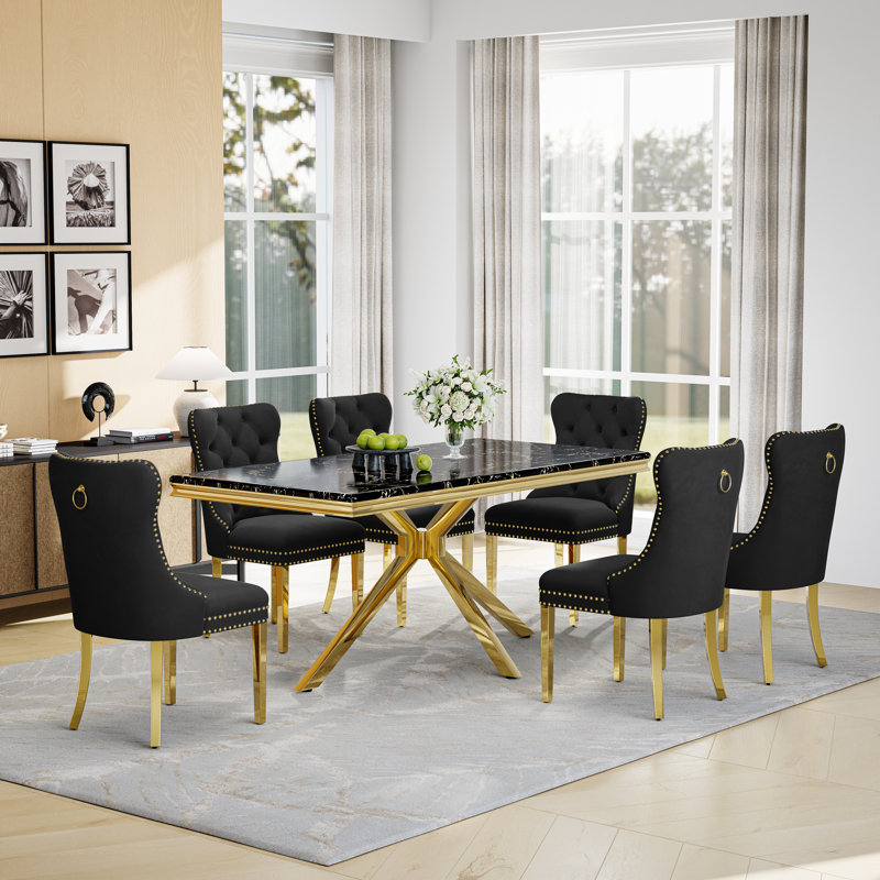 Table de salle à manger Alesandra, Or, Noir