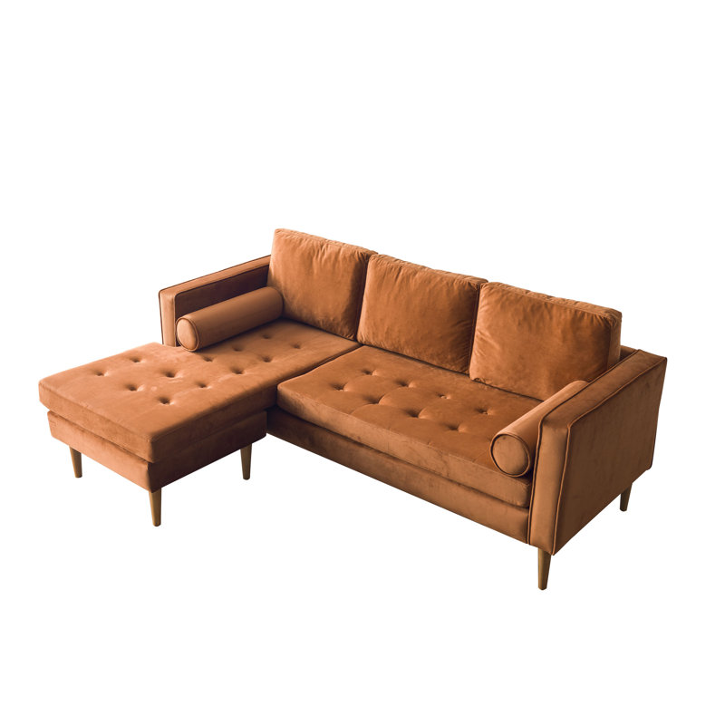 Canapé modulaire à méridienne rembourré Rycroft, Velours orange