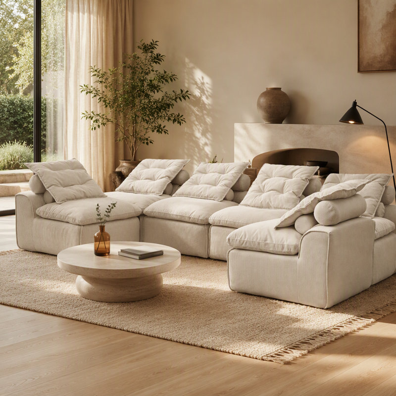 Canapé modulaire polyvalent avec revêtement en velours côtelé et coussins multiples pour la détente