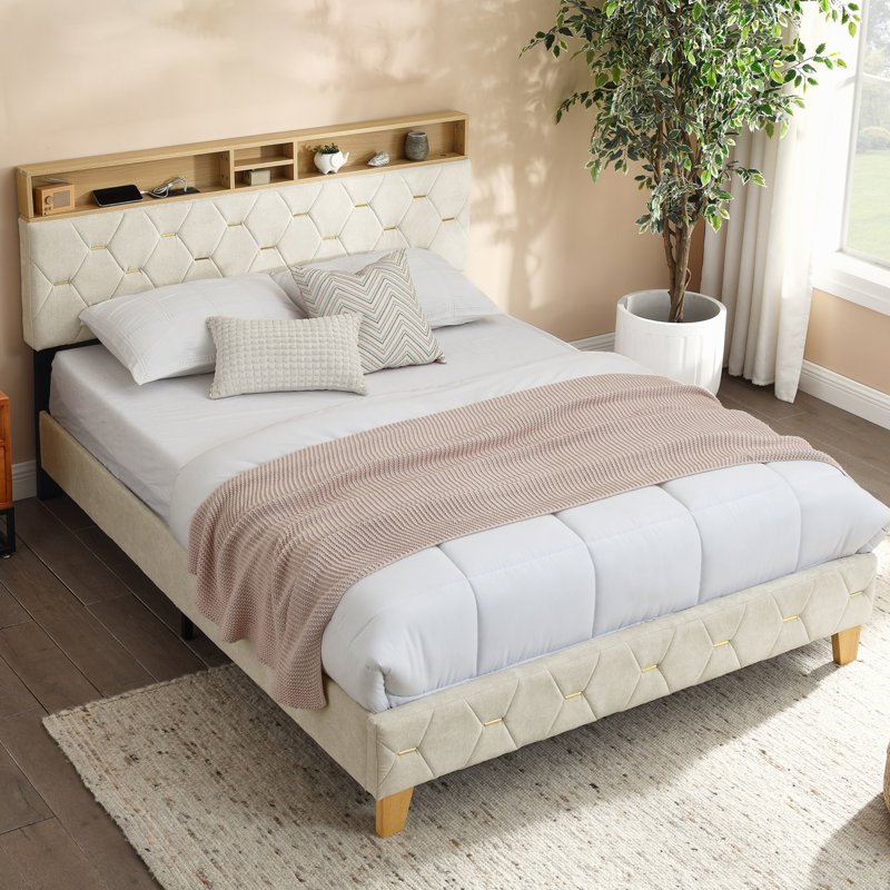 Structure de lit Tressa, Grand, Beige