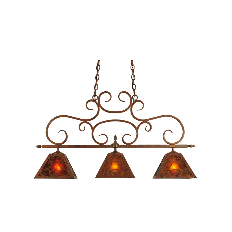 Antique Rust 3-Light Glass Island Pendant