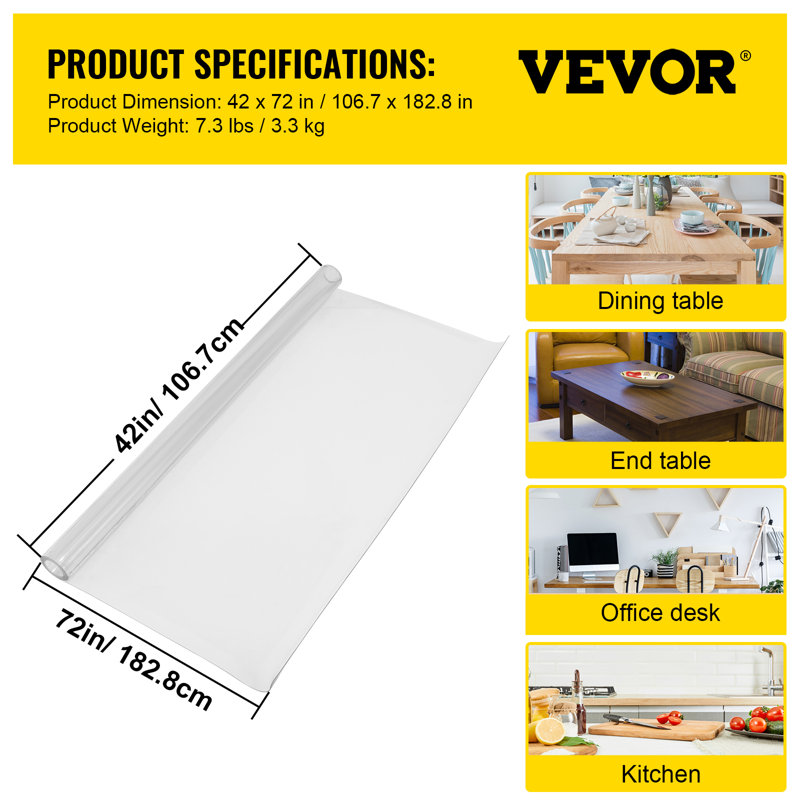 Housse de table en plastique VEVOR 72 x 42 po, épaisseur 1,5 mm, 72 po x 42 po
