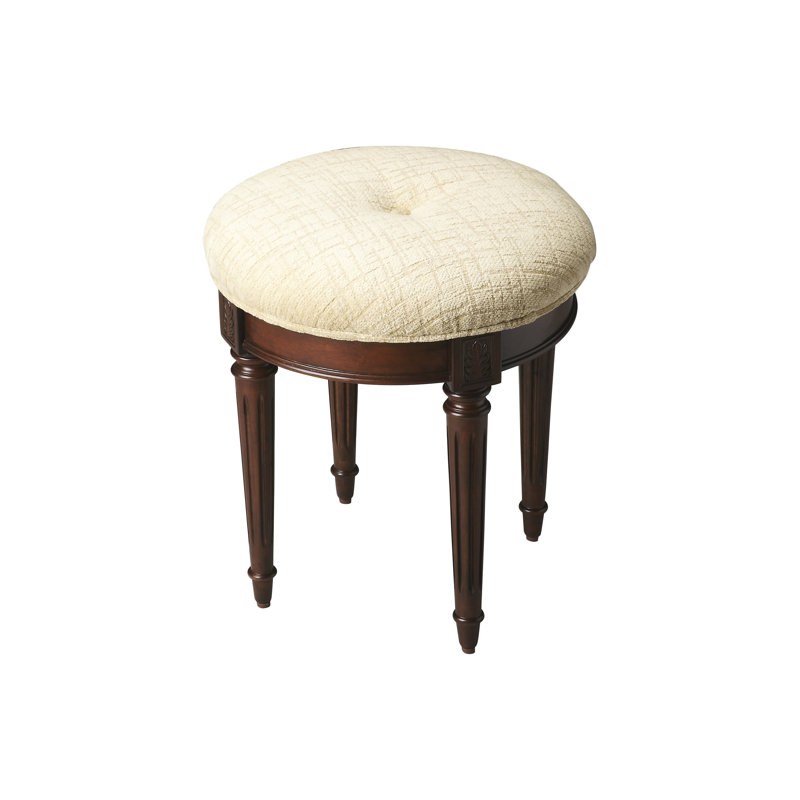 Bernadette Upholstered 18"W Vanity Stool, Brown/Coffee, Plantation Cherry