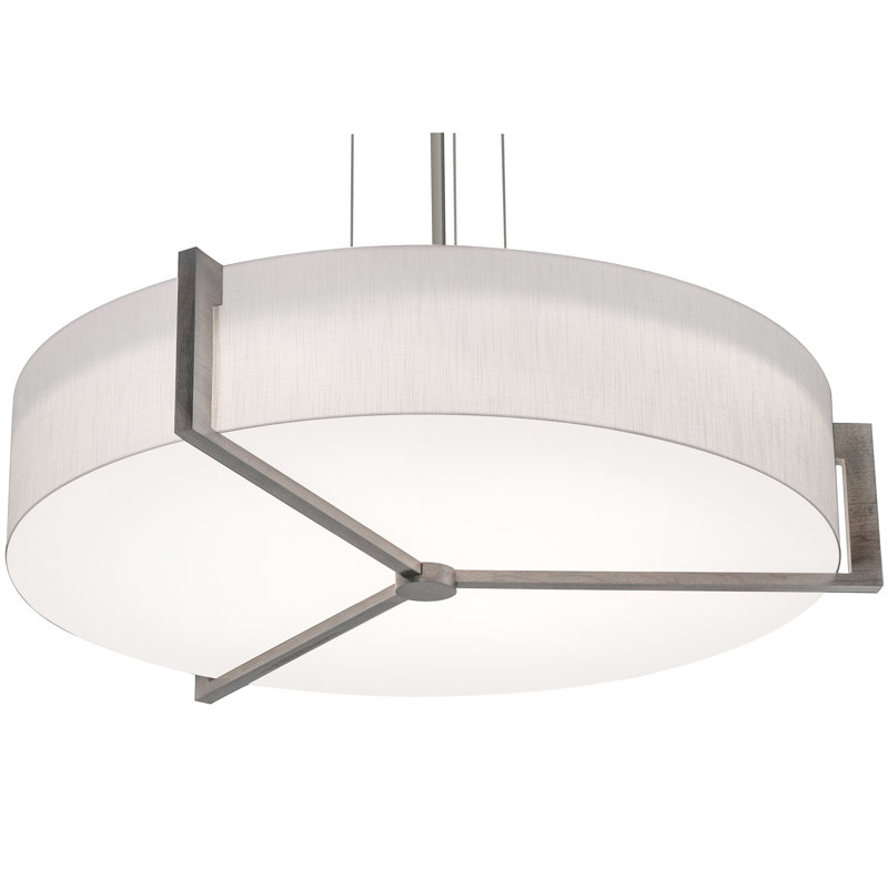 Luminaire suspendu tambour 4 lumières Leeroy, Blanc lin, Gris patiné, H 6,75 po x l 33,33 po x P 33,33 po