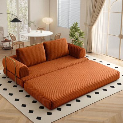 79.5" King Size Convertible Sleeper Sofa Bed With 2 Pillows, Corduroy Fold Out Couch Bed Futon Sleeper Mattress ,Floor Sofa Lounge Couch For Living Room Small Spaces