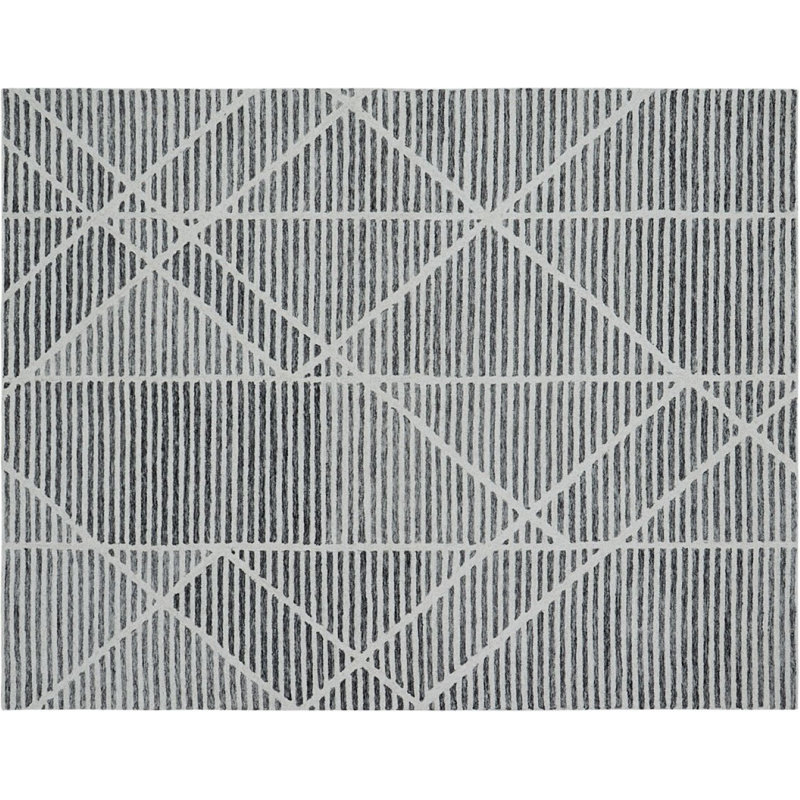 17 Stories Handmade Charcoal/Ivory Wool Area Rug, Rectangle 5' x 8'