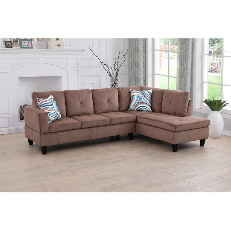 Brown Sackcloth L Shaped Sectional Sofa, Sofa & Chaise , Right Hand Facing, Taupe Microfiber/Microsuede