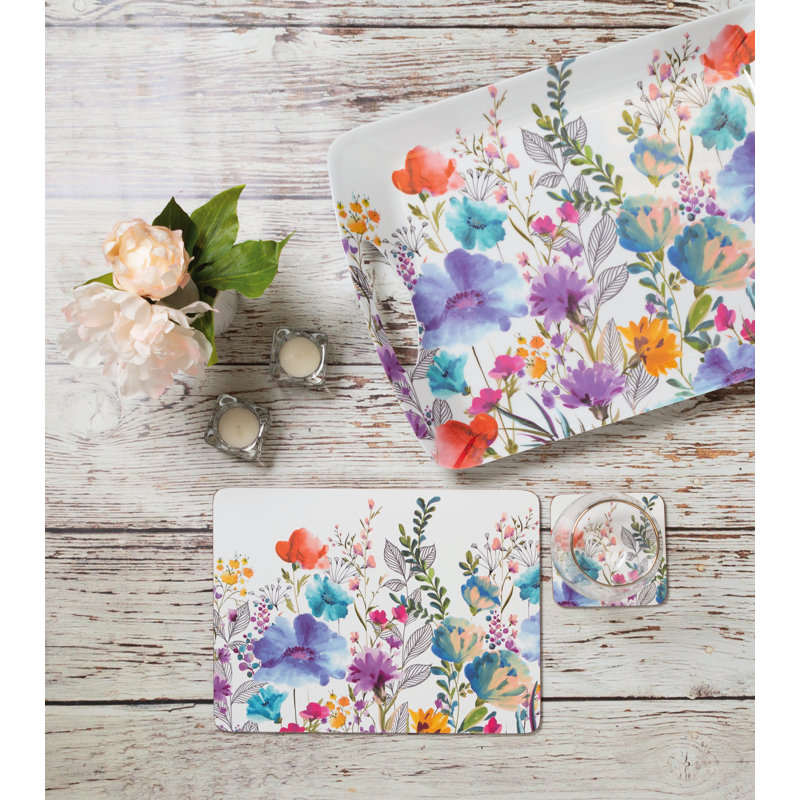 Meadow Floral Lacquered With Cork Backing Floral Rectangle Placemat