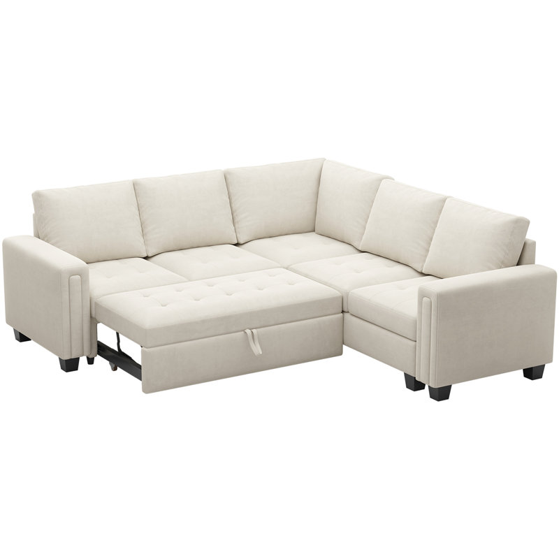 Shavera 84.2" W Velvet Modular Sleeper Sectional with Reversible Chaise , Beige Velvet