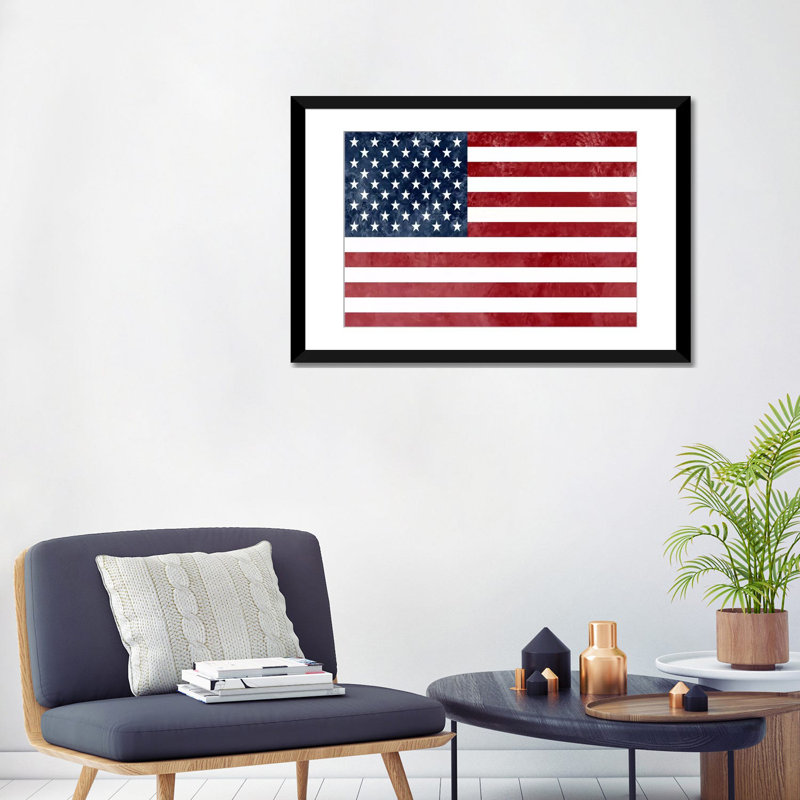 « flags u.s.a. », impression sur toile, H 16 po x l 24 po x P 1 po, Papier beaux-arts encadré noir, Blanc