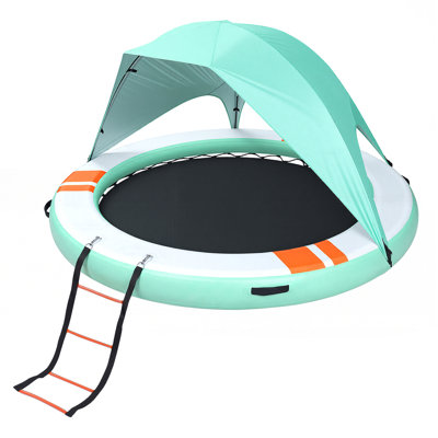 Inflatable Floating Dock, 10 FT Round Inflatable Dock Platform, Non-Slip Water Floating Mat with Portable Carrying Bag & Detachable Ladder, Platform Island Raft for Pool Beach Ocean