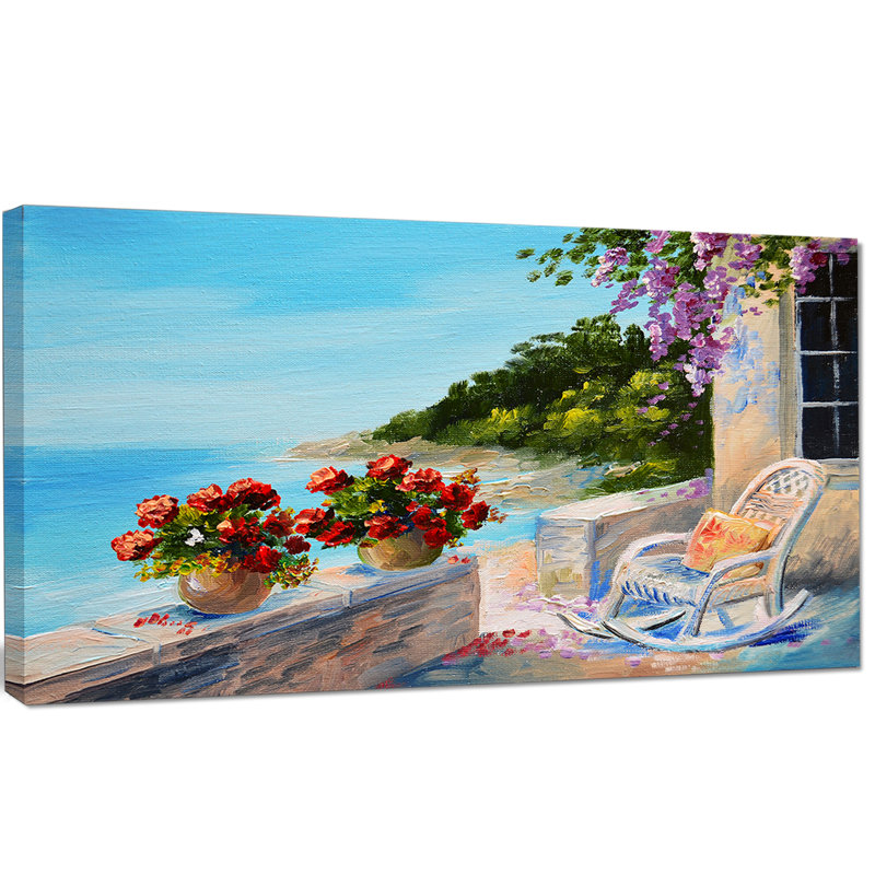Balcon près de la mer - impression sur toile tendue, H 16 po x l 32 po x P 1 po