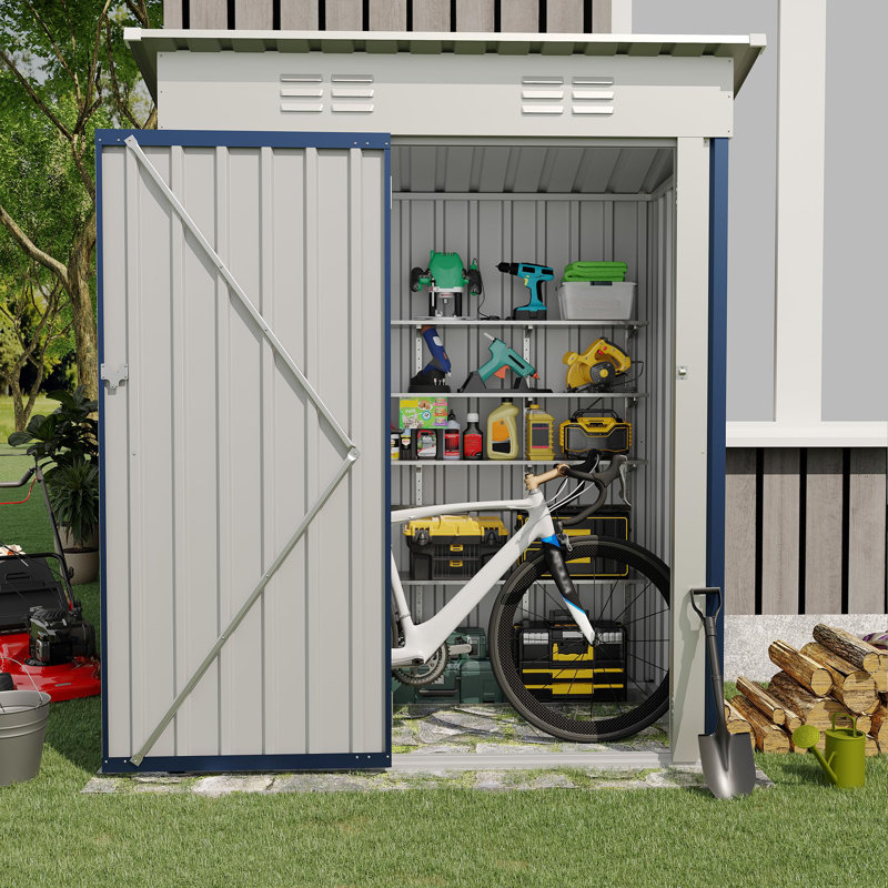Heavy Duty Metal Outdoor Storage Shed 5x3FT – Sloped Roof, Lockable Single Door, Weatherproof Tool Organizer for Backyard, Garden, Patio (Navy Blue)