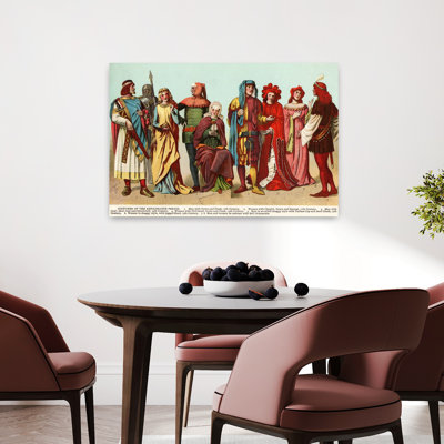 Costumes de la période de la Renaissance, hommes et femmes en vêtements du 11ème au 15ème siècle, art mural rétro classique rétro