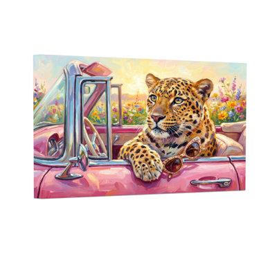 Animals Leopard In Pink Car With Sunglasses