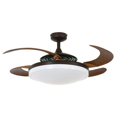 Ventilateur de plafond à pales rétractables de 122 cm (48 po) avec lumière et télécommande, ventilateur de plafond moderne Fandelier, technologie de conception brevetée, pales plus robustes et plus épaisses, finition bronze huilé