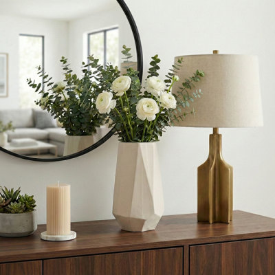 Decorative Geometric Angular Vase For Home Decor - Sculptural Flower Vase For Dining Room Table Or Shelf Accent - White