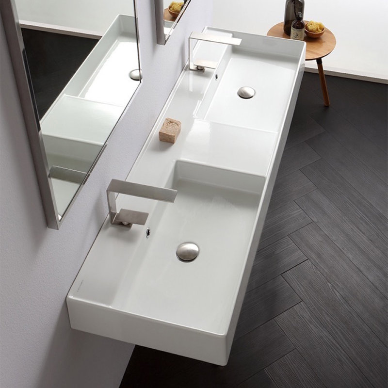 Scarabeo By Nameeks 18'' White Ceramic Rectangular Bathroom Sink with Overflow, Six Hole