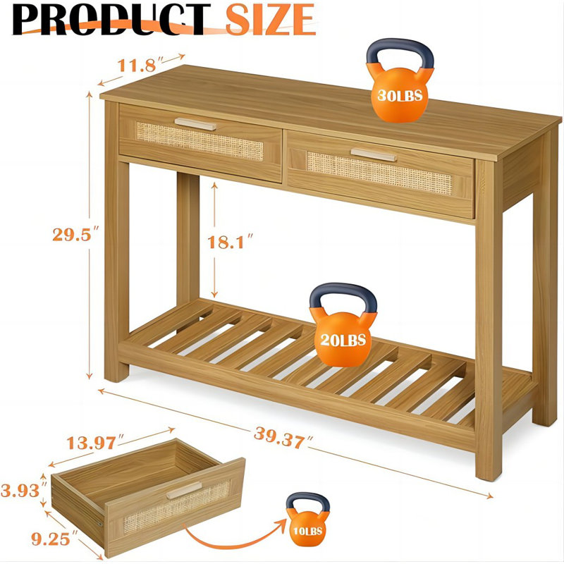 Rattan Console Table With 2 Drawers
