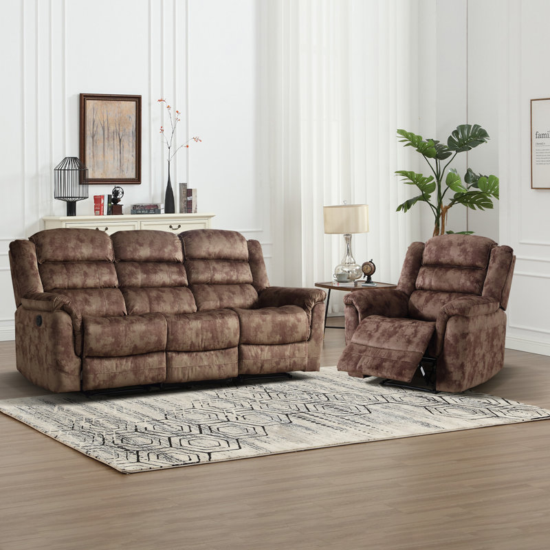 Ensemble de salon inclinable manuel en microfibre Dartee, Brun