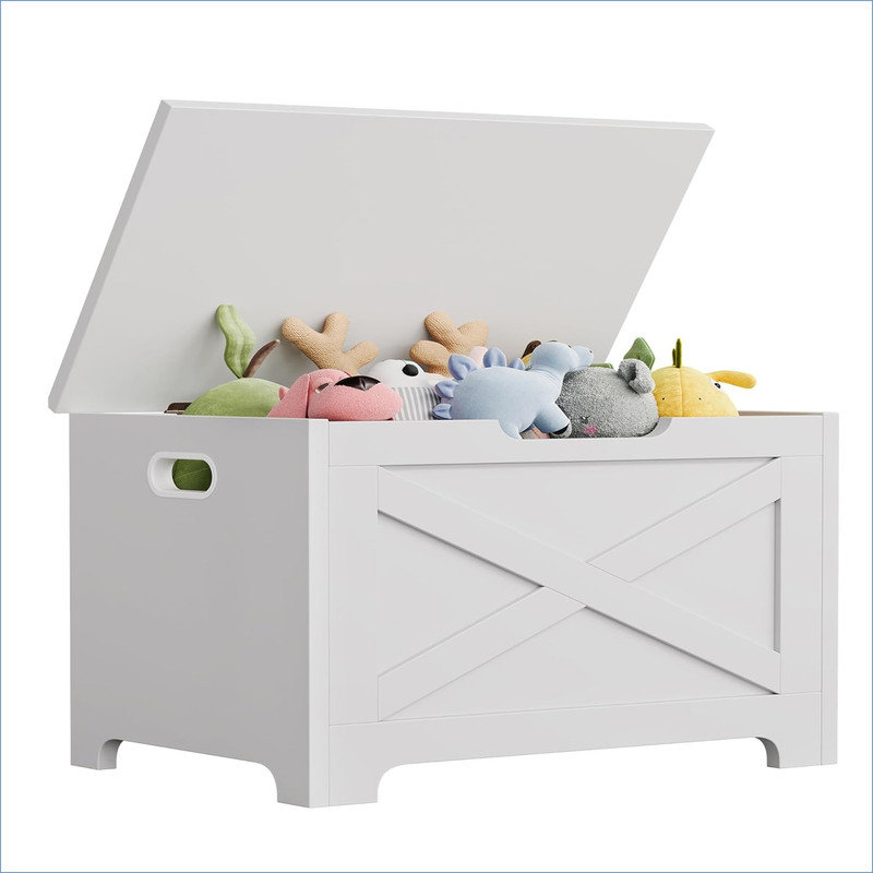 23.6" Storage Chest, Wooden Storage Bench with Safety Hinge, Easy Assembly, Large Toy Chest for Entryway, Living Room, Bedroom