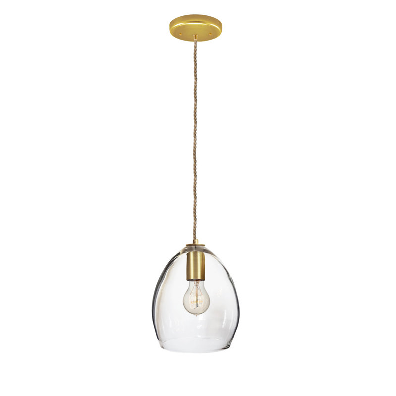 Luminaire suspendu à 1 lumière en forme de goutte, Transparent, Laiton mat