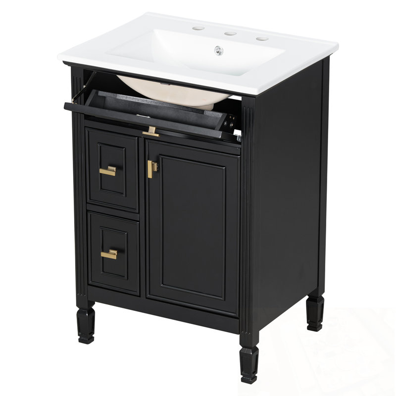 Meuble-lavabo avec lavabo, deux tiroirs et tablette de porte, Noir