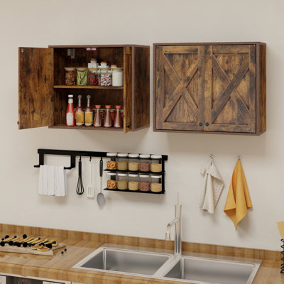 19''H Bathroom Kitchen Wall Mounted Farmhouse Storage Cabinet With Shelves (Set of 2)