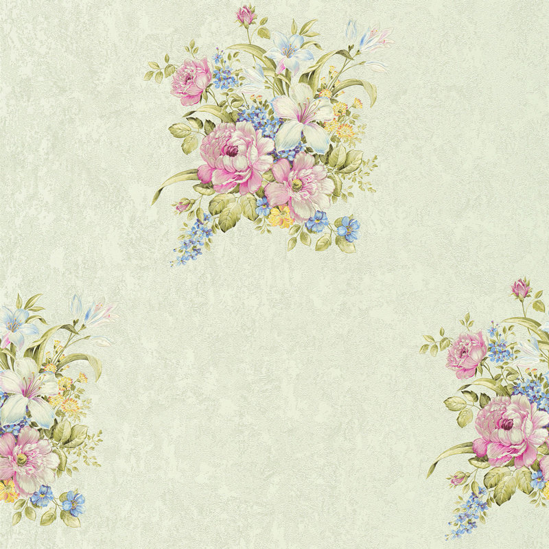 non-woven wallpaper | floral wallpaper | beige / cream, blue, brown 10.05 X 0.53 M, Green/Pink