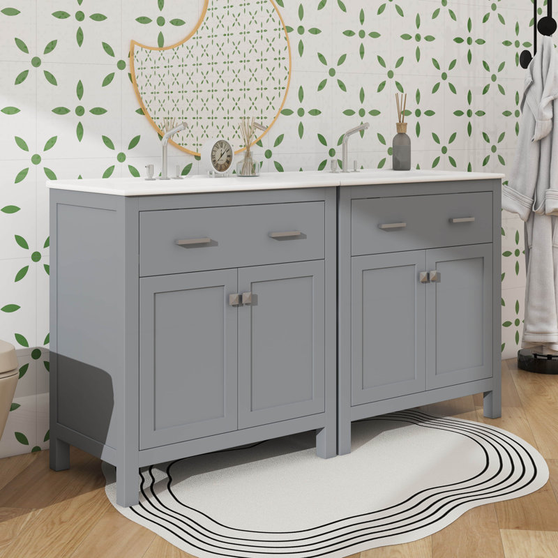Ensemble de meuble-lavabo simple 60 po avec lavabo double 60 po, Gris