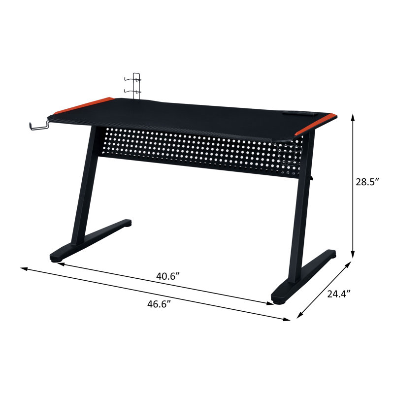 Gaming Desk w/USB, Black & Red Finish