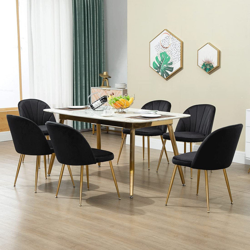 Armless Velvet Upholstered Dining Chair, Black