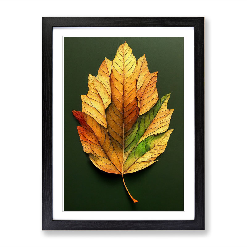 Autumn Leaf No.2 - Single Picture Frame Print, 46cm H x 34cm W x 2cm D, Black Framed