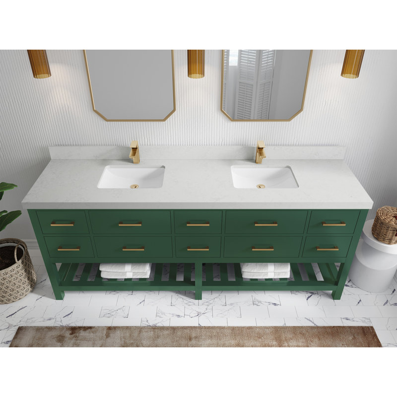 Huntwood 84" Double Bathroom Vanity Set, Carrara Quartz