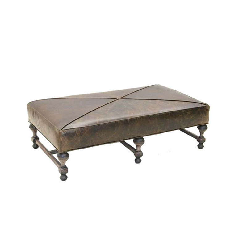 Leather Ottoman, Hair Hide Black/White, Old Silver, French Ivory