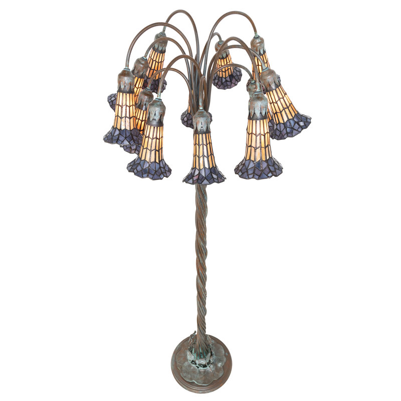 Lampe sur pied en vitrail 61 lumières de 61 po de haut Pond, Purple/Amber