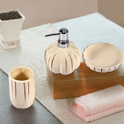 Fall Bathroom Accessory Set Of 3, Harvest Pumpkin Bathroom Decor, Ceramic Bathroom Accessories Complete,Toothbrush Holders, Soap Dispenser, Soap Dish, Bathroom Organizer For Countertop