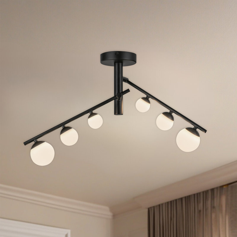 Cypress 2 Arm Opal Glass LED Semi-Flush, Black
