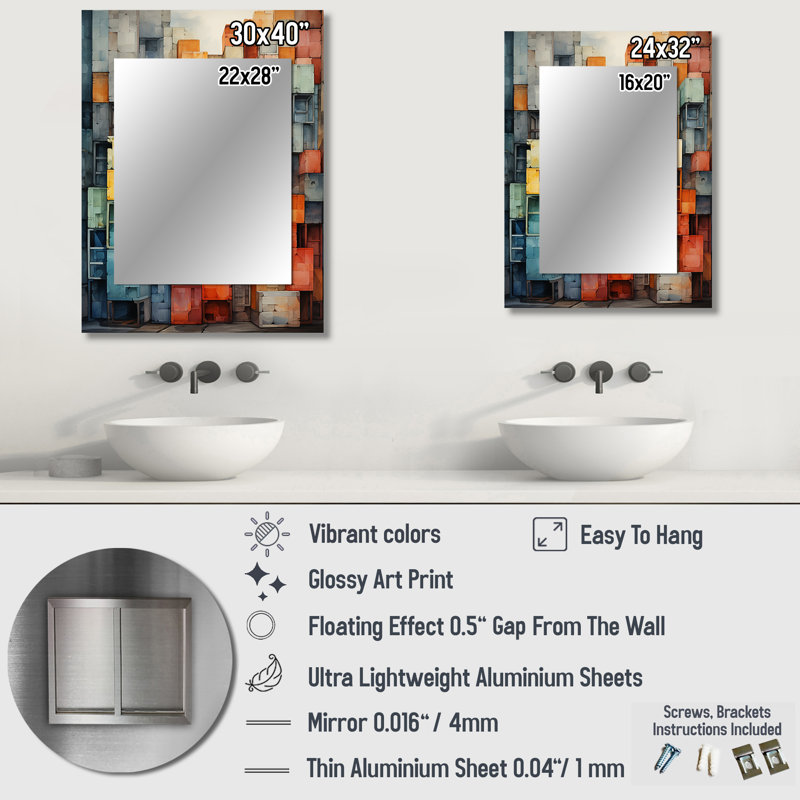 minimalisme Warehouse - miroir décoratif entrepôts, miroir mural industriel, impression d'art en métal, 32 po x 24 po