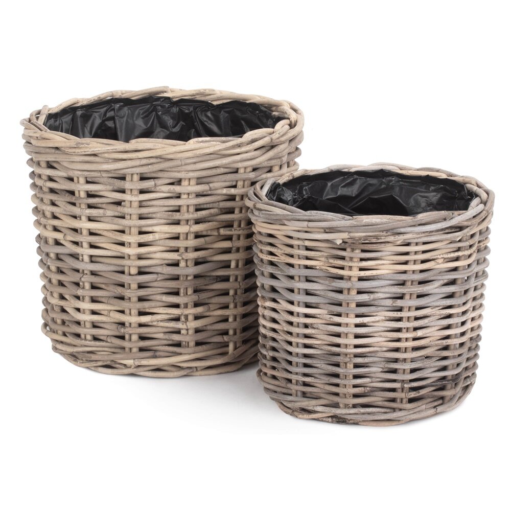 2-tlg. Blumentopf-Set Dunnes aus Rattan