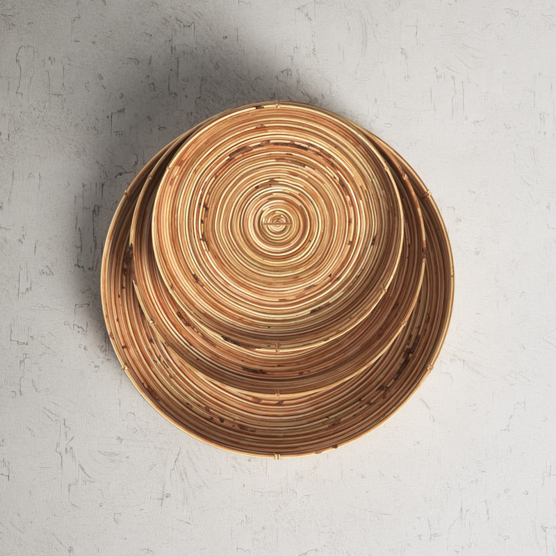 Hand-Finished Round Wicker Serving Trays Set in Warm Brown