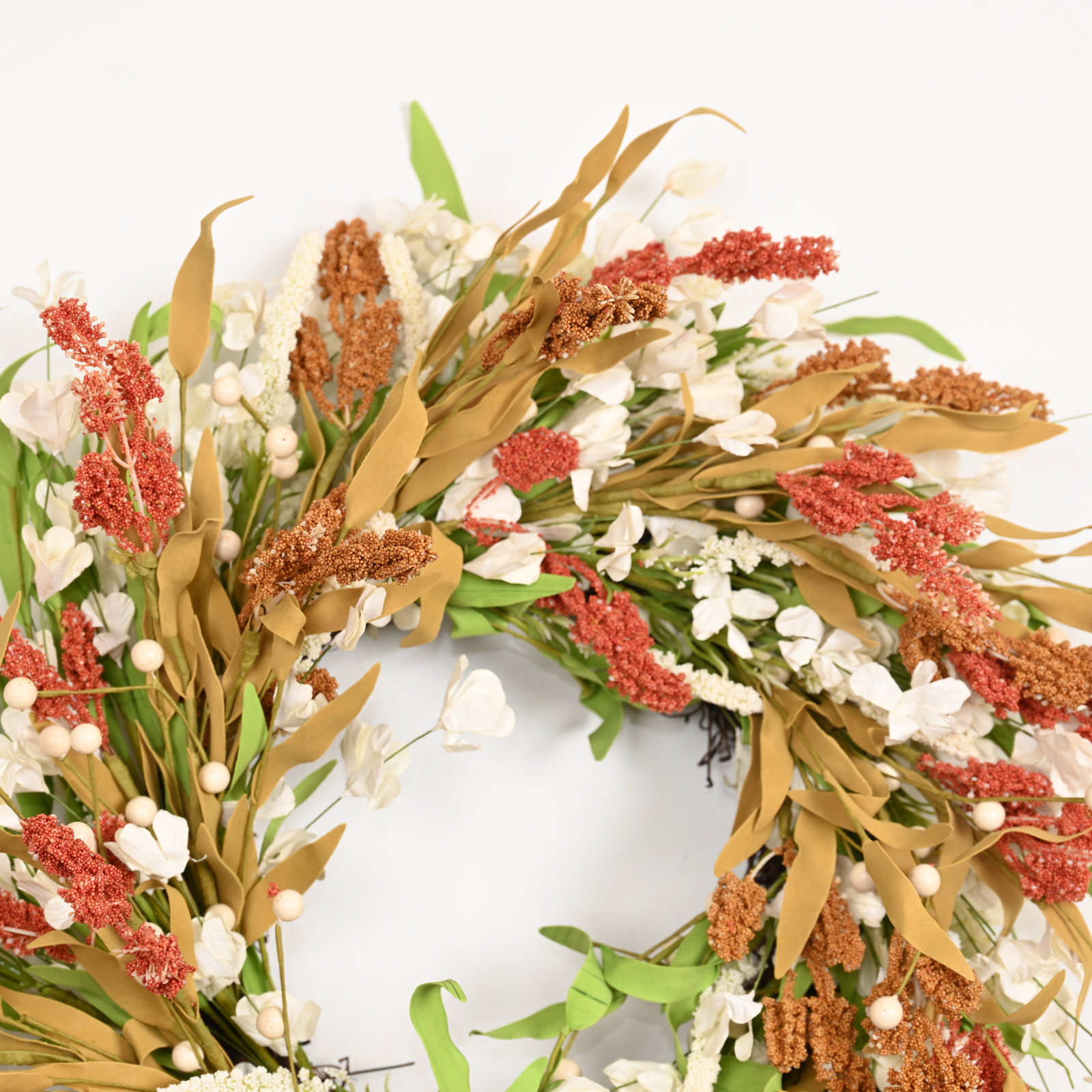 22" Artificial Farmhouse Fall Harvest Cluster Berry Wildflower Floral Wreath for Front Door Thanksgiving Decor