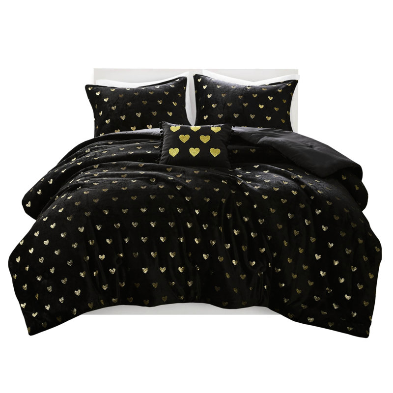 Édredon ultra doux / grand pour 4 pièces avec imprimé métallique, 2 taies décoratives, 1 coussin, envers en microfibre, cœur lavable à la machine, ULM,
