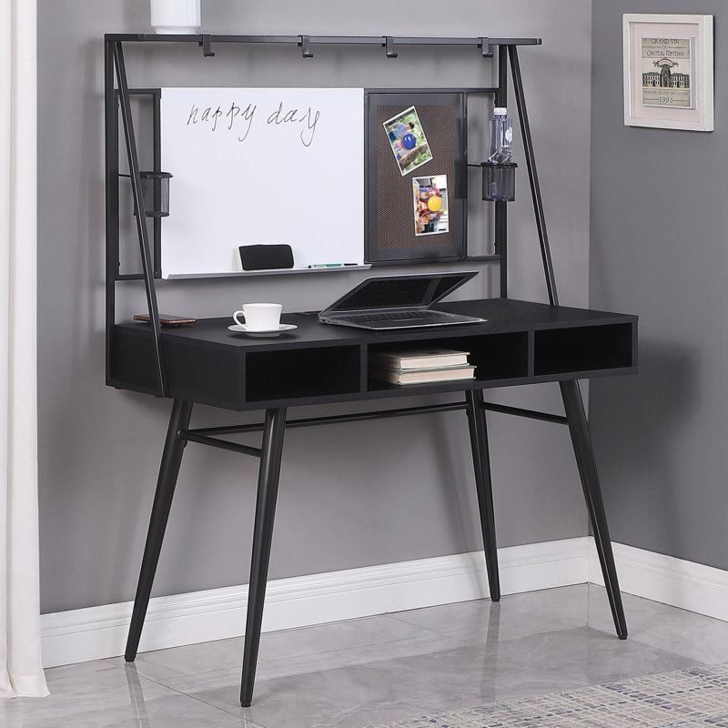 Metal Base Writing Desk with Power Outlet