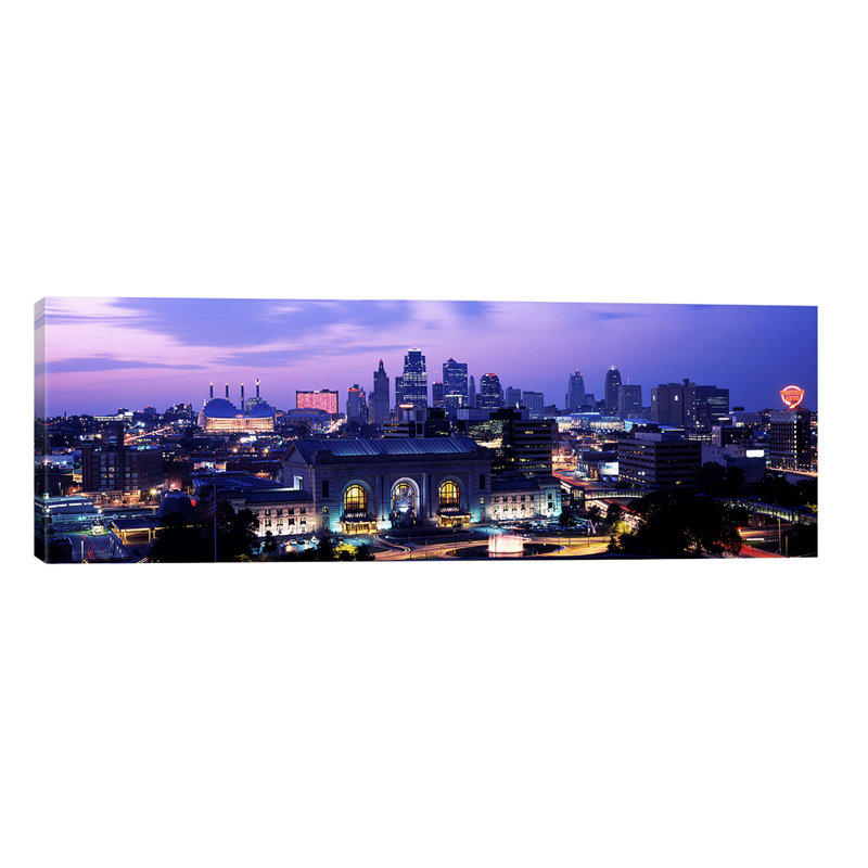 Union Station At Sunset With City Skyline In Background Kansas City, Missouri, Usa by Panoramic Images - No Frame Panoramic Print on Canvas