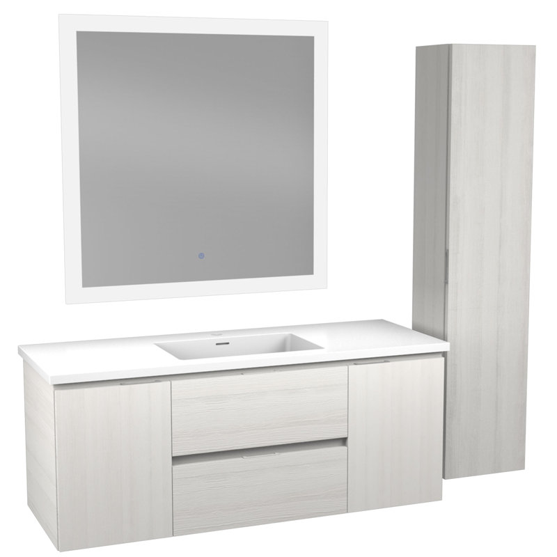 Conques 48'' Single Bathroom Vanity with Marble Top with Mirror, White