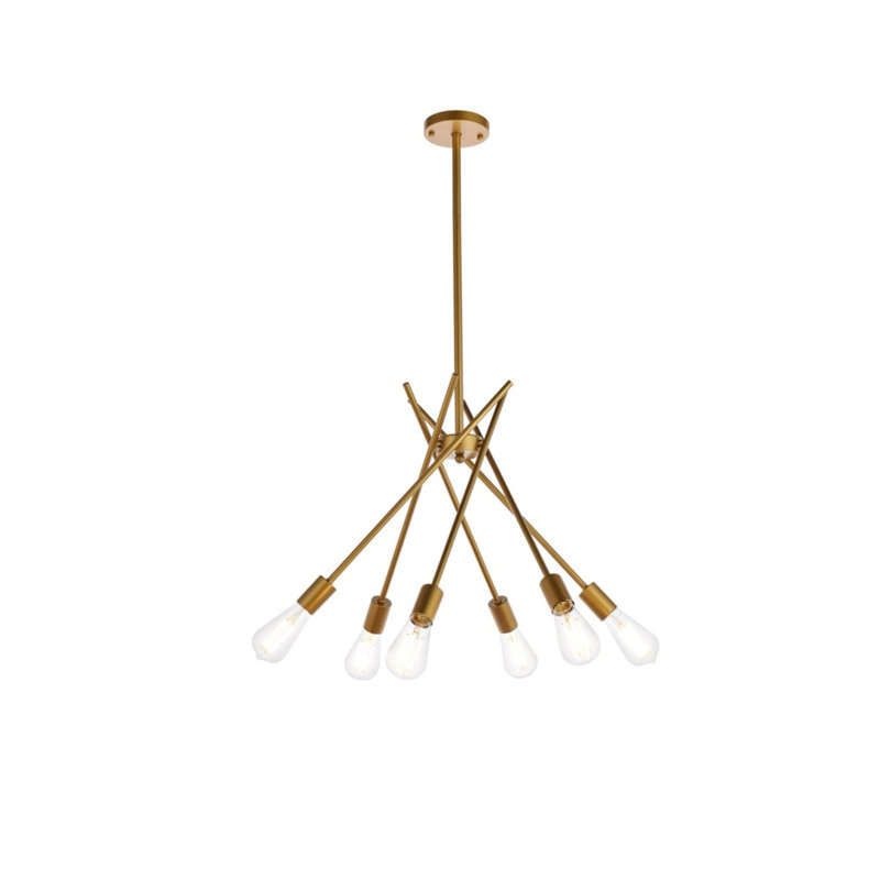 Gadberry 6 - Light Dimmable Bulb Chandelier, Brass