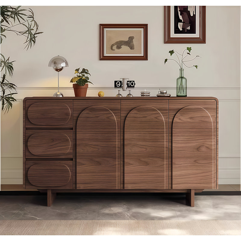 59" Sideboard Buffet Cabinet With 3 Drawers and Solid Wood Base